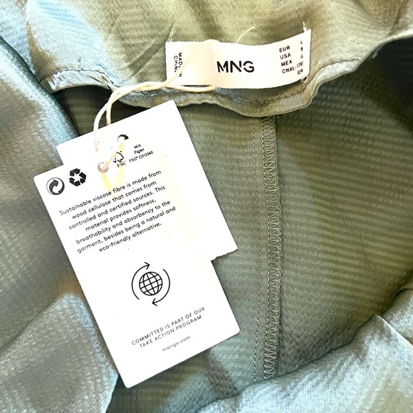 NWT,Mango MNG, Green Dress Elegant Green Satin Slip Dress,Side Splits,Size L - Picture 3 of 14